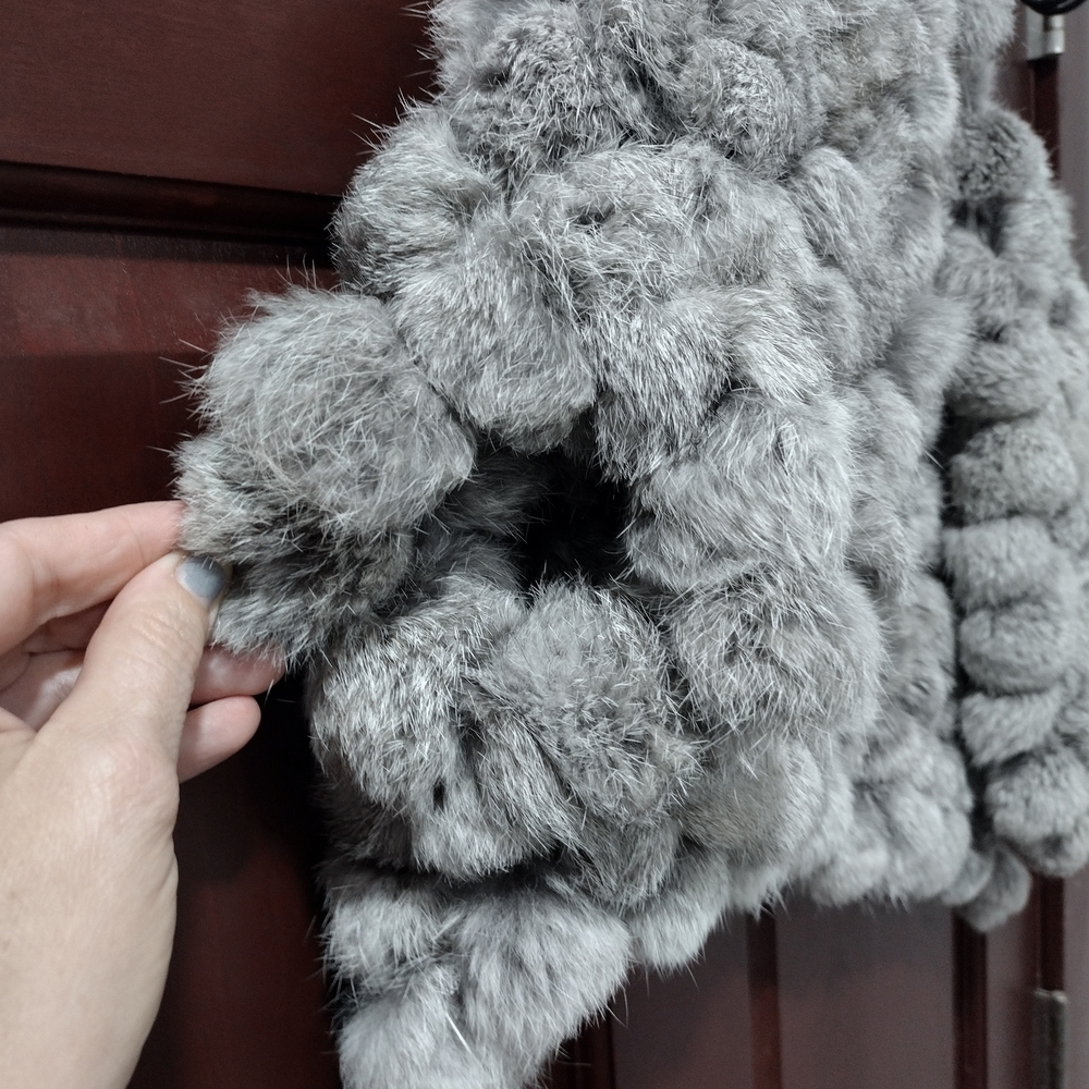 Gray Rabbit Fur Scarf Shawl Womens - Picture 3 of 3